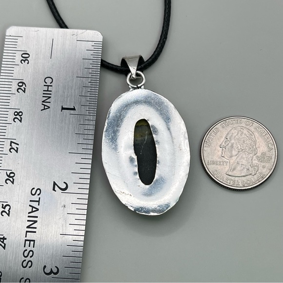 New Bumblebee Jasper Stone Silver Overlay Pendant with Cord - Picture 4 of 5